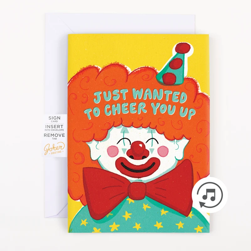 Endless Musical Encouragement Clown Greeting Card with Hidden Glitter Trap