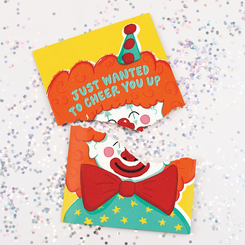 Endless Musical Encouragement Clown Greeting Card with Hidden Glitter Trap