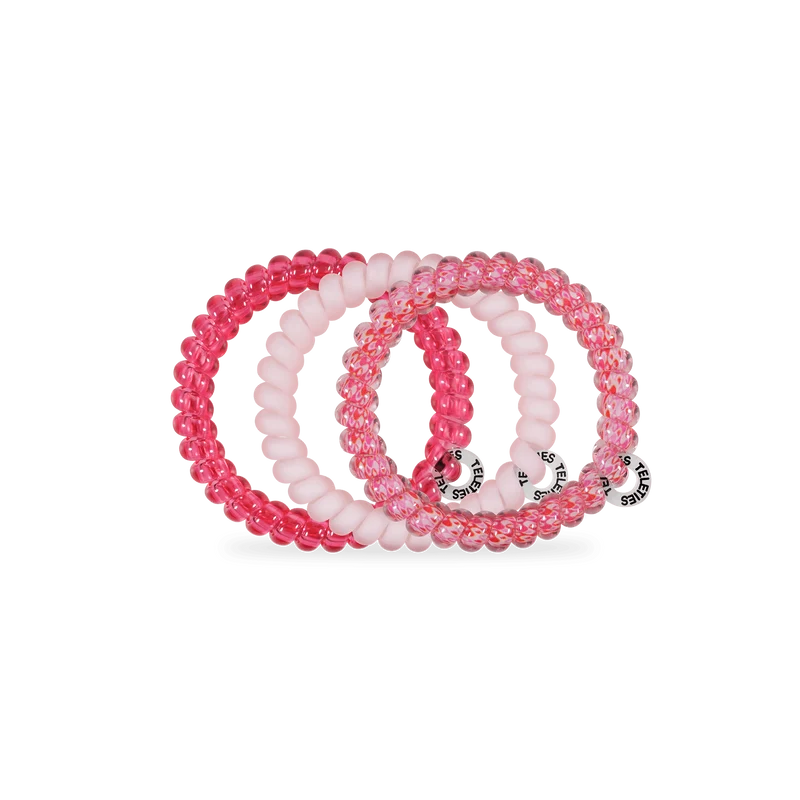 TELETIES Love You Mean It Small Pink Spiral Hair Ties