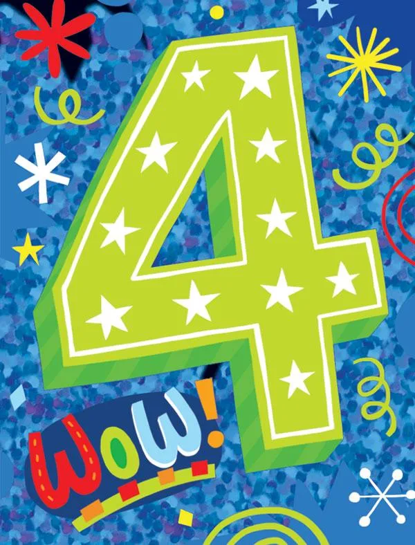 Colorful Foil Age 4 Mini Birthday Greeting Card with Envelope
