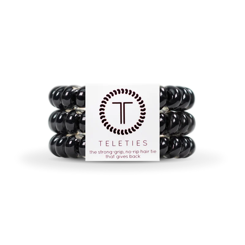 TELETIES Jet Black Large No Rip Spiral Hair Ties Pack