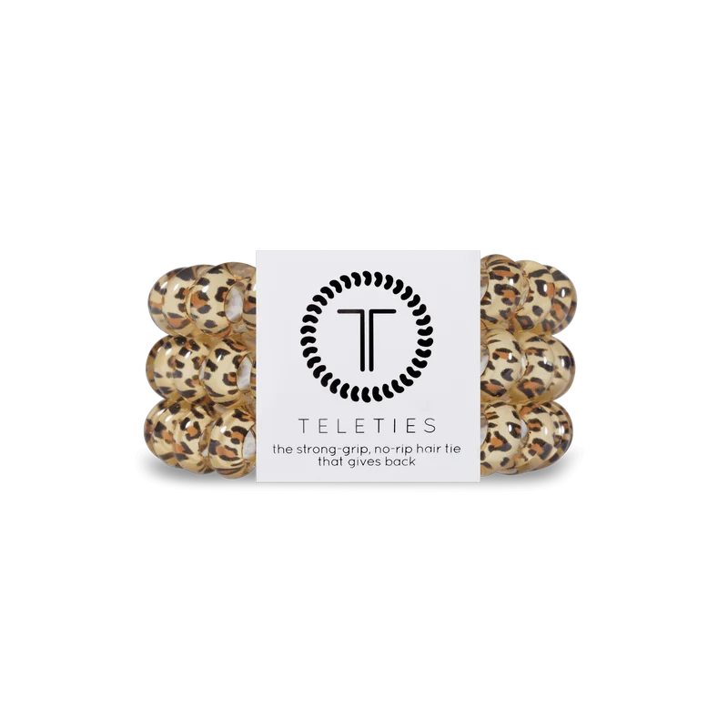 TELETIES Leopard Print Large Strong Grip Spiral Hair Ties