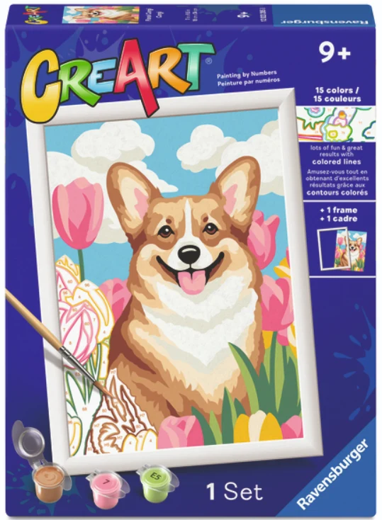 Ravensburger CreArt Floral Corgi Paint by Numbers DIY Art Kit