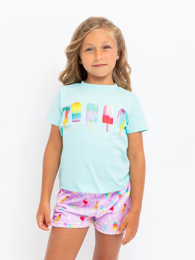 Girls Lavender Popsicle Print Plush Lounge Pajama Sleep Shorts