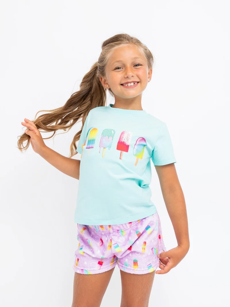 Girls Lavender Popsicle Print Plush Lounge Pajama Sleep Shorts