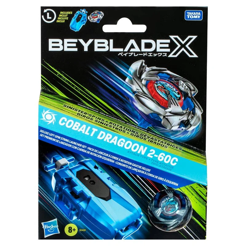Beyblade X Cobalt Dragoon 2-60C Deluxe Left-Spin String Launcher Top