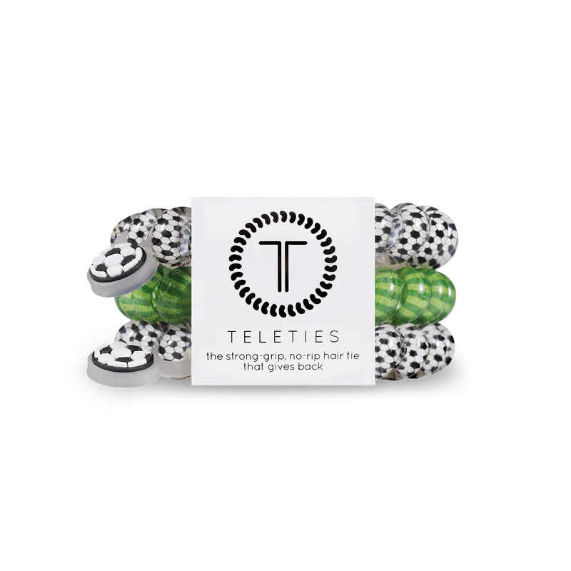 Teleties Large Soccer Spiral Hair Ties Strong Grip Bracelet 3-Pack