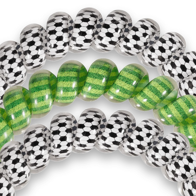 Teleties Large Soccer Spiral Hair Ties Strong Grip Bracelet 3-Pack