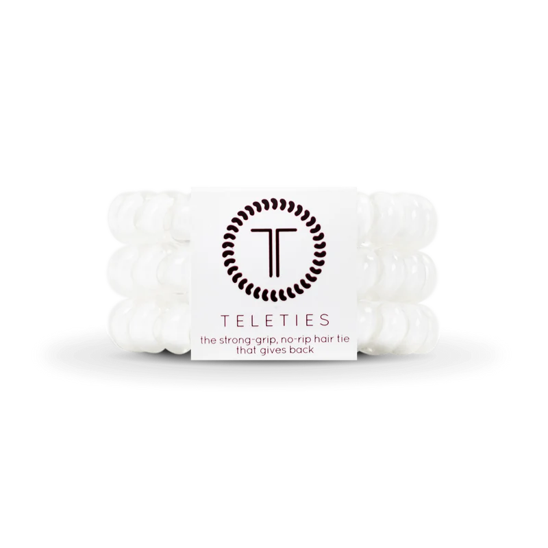 TELETIES Large Coconut White Spiral Hair Ties Strong Grip