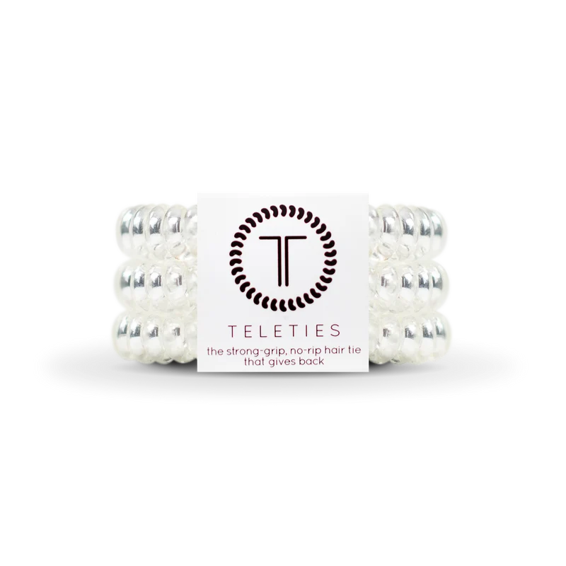 TELETIES Crystal Clear Large Hair Ties Strong Grip Coil 3-Pack