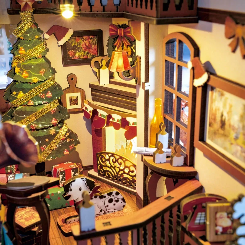 Christmas Indoor Scene DIY Book Nook Kit with LED Lights