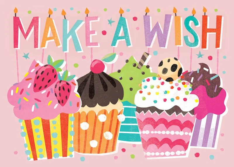 Colorful Glitter Cupcake Birthday Card with Make a Wish Candles