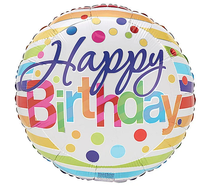 17 Inch Round Happy Birthday Stripes and Polka Dots Foil Balloon