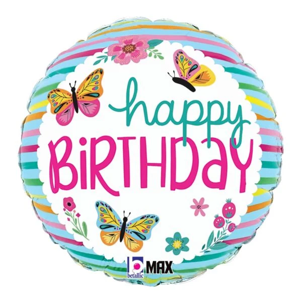 18 Inch Colorful Butterfly Happy Birthday Round Foil Party Balloon