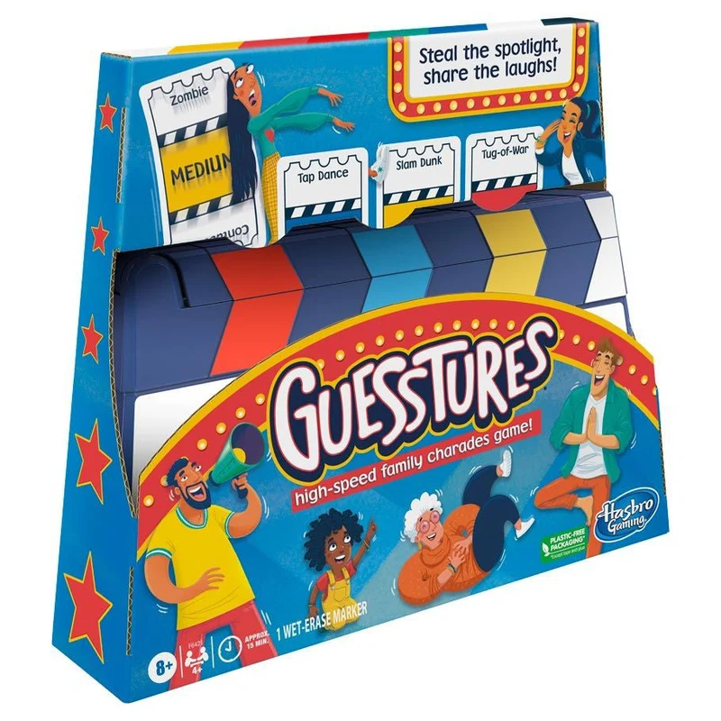 Hasbro Guesstures Refresh High-Speed Family Charades Board Game Action Timer