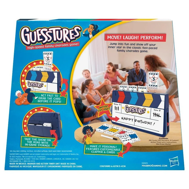 Hasbro Guesstures Refresh High-Speed Family Charades Board Game Action Timer
