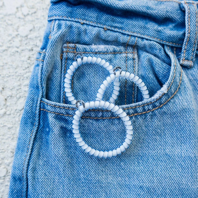 Washed Denim Blue Strong Grip Small Spiral Hair Ties