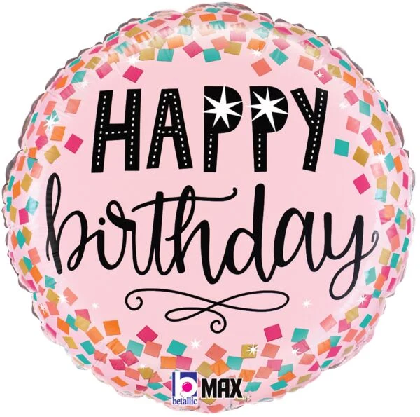 18 Inch Pink Confetti Happy Birthday Foil Mylar Party Balloon