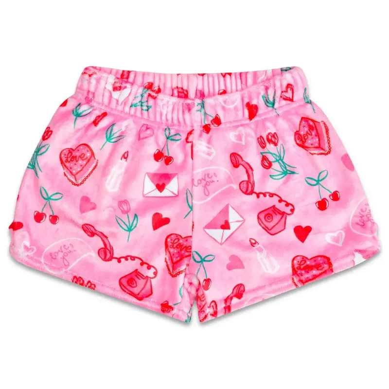 Iscream Love Doodles Pink Plush Shorts for Girls Valentine's Day