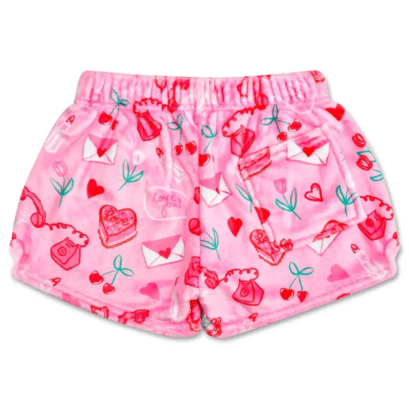 Iscream Love Doodles Pink Plush Shorts for Girls Valentine's Day