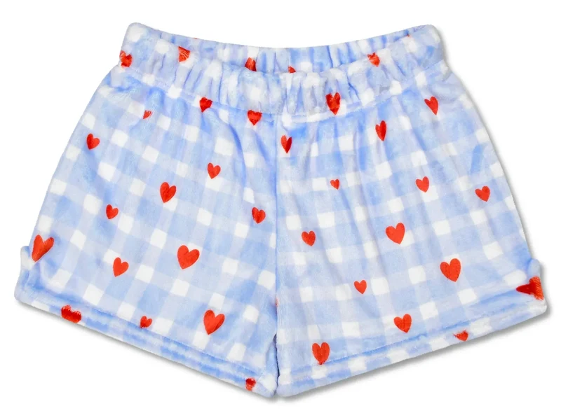 Iscream Youth Girls Blue Gingham Hearts Soft Plush Lounge Shorts