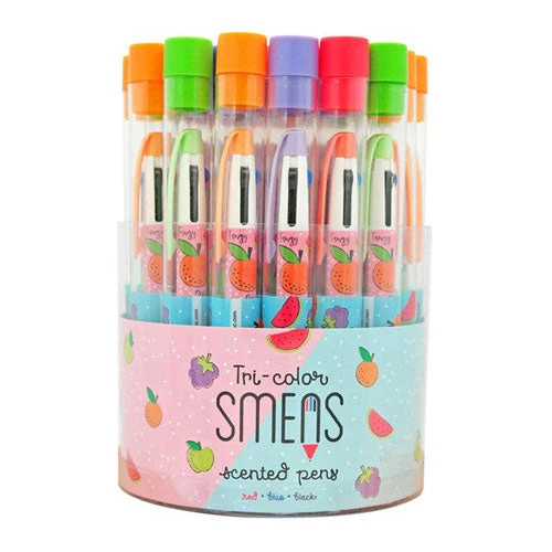 Tri-Color Smens Scented Grip Clickable Pens Bulk 32 Count Bucket