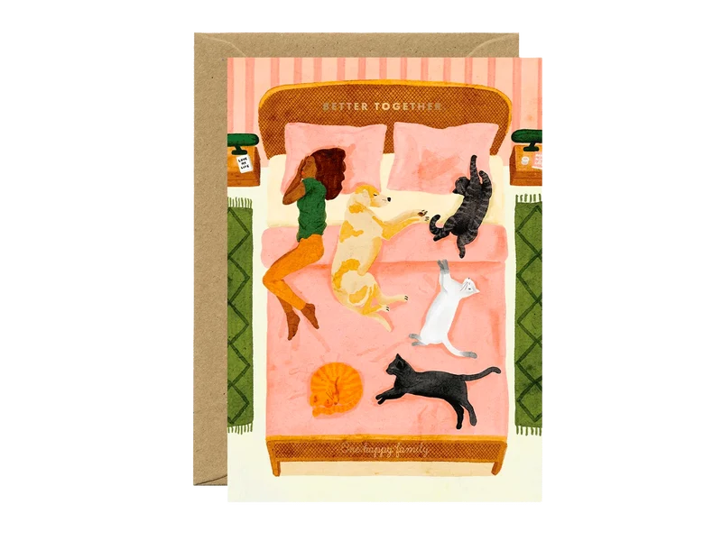 Carte Happy Pets illustrée avec dorure - ATWS