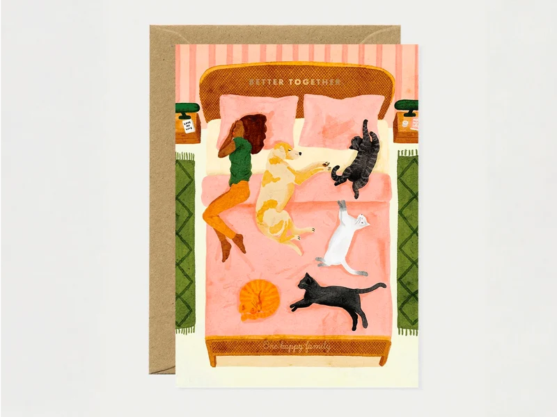 Carte Happy Pets illustrée avec dorure - ATWS