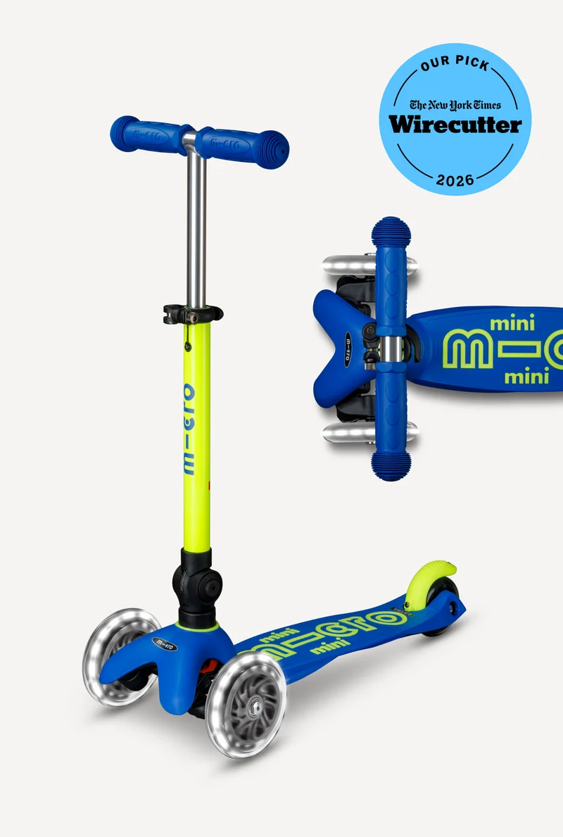 Mini Foldable LED Micro Scooter Blue and Yellow Neon