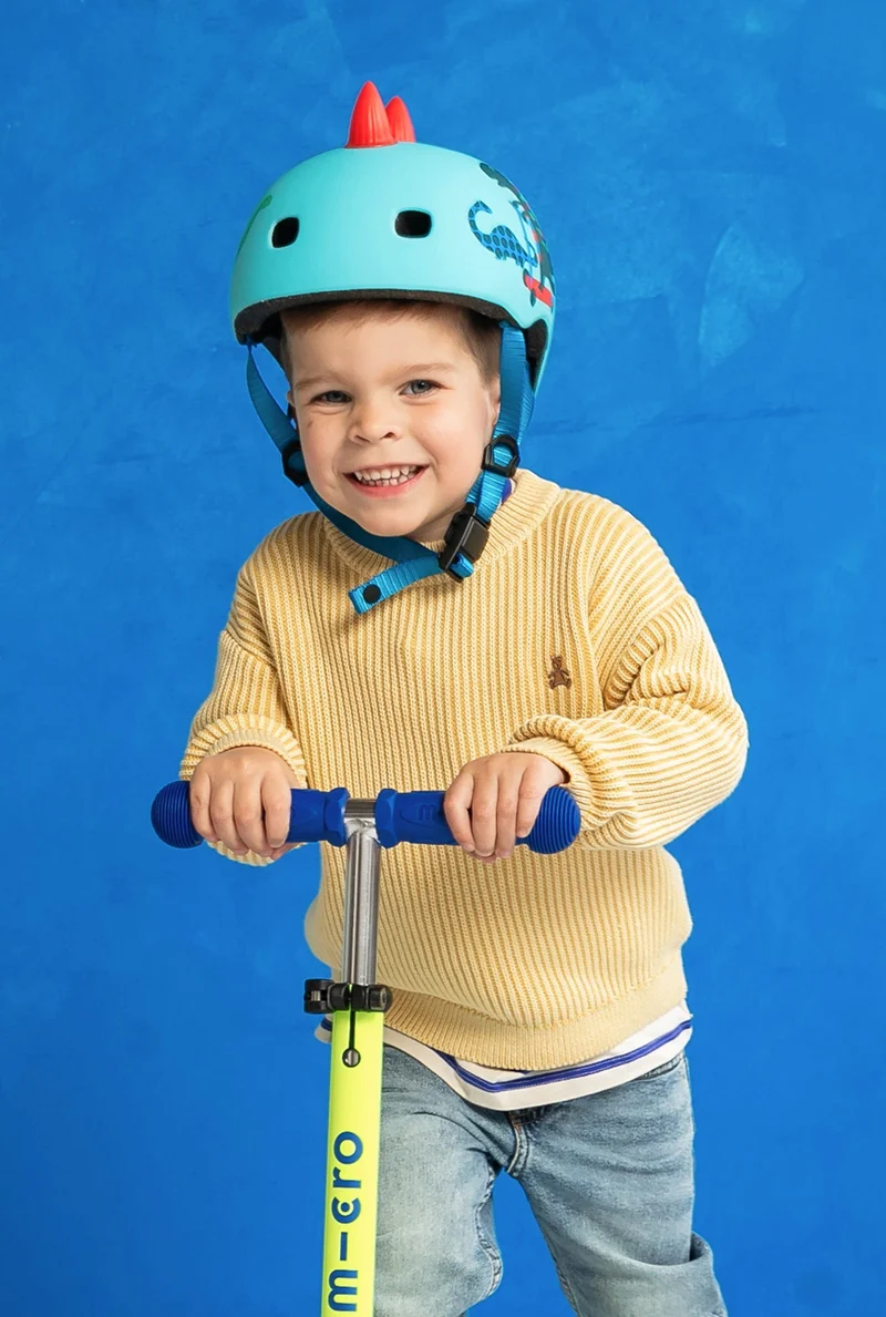 Mini Foldable LED Micro Scooter Blue and Yellow Neon