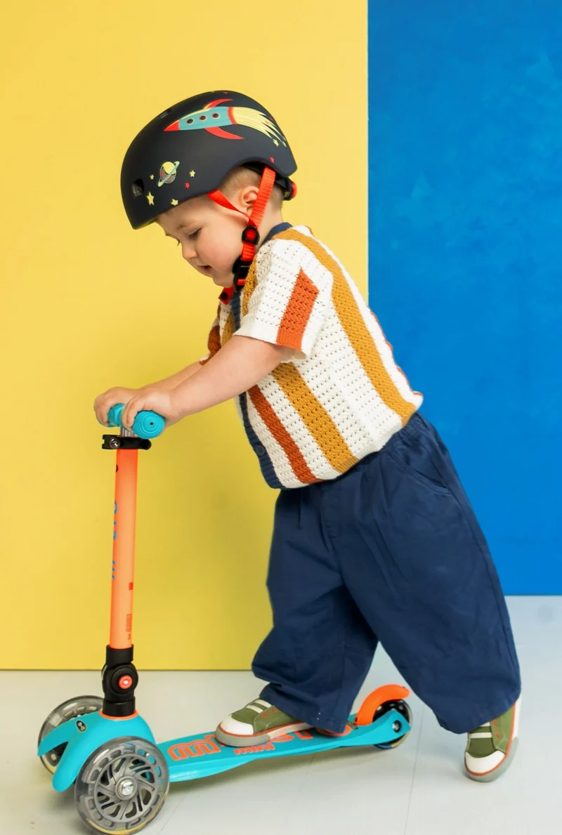 Mini Foldable LED Micro Scooter Navy and Orange Neon