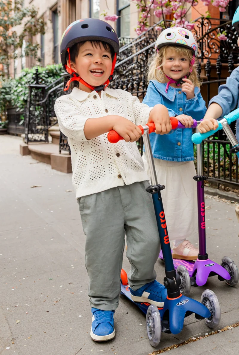 Mini Foldable LED Micro Scooter Navy and Orange Neon