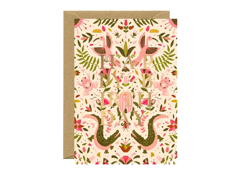 Carte Happy birthday pink croco à détails dorés - ATWS