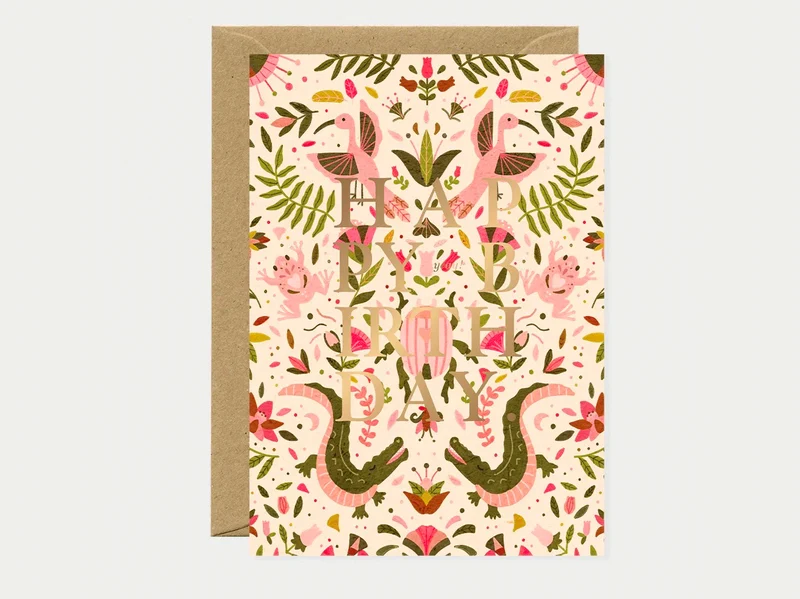 Carte Happy birthday pink croco à détails dorés - ATWS