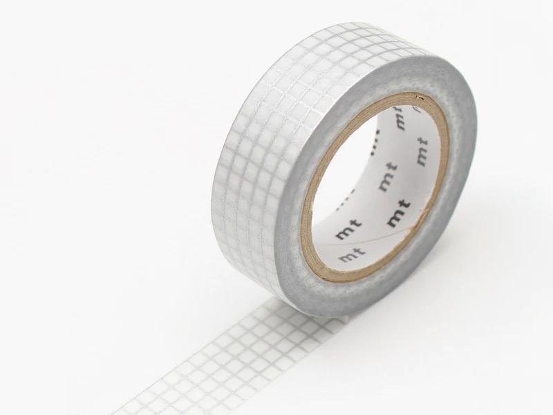 Masking tape washi motif - Quadrillé argenté