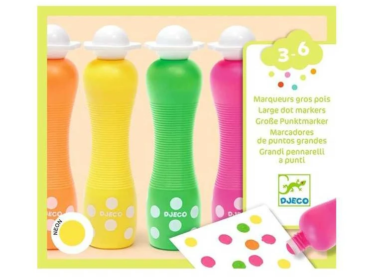 4 Marqueurs gros pois Néon - Djeco