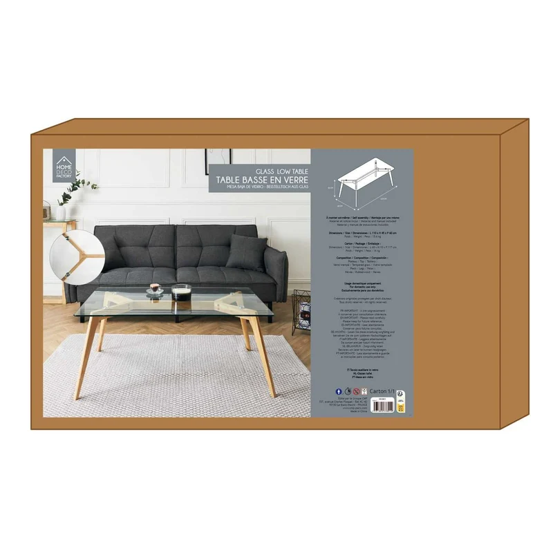 TABLE RECTANGULAIRE EN VERRE 110X60X45CM