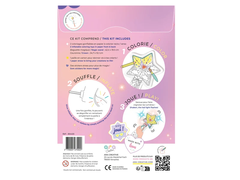 Coloriages gonflables - Couronne et baguette magique - Ara Créative