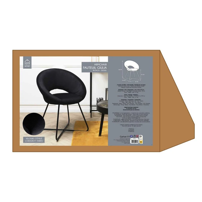 FAUTEUIL ROND VELOURS COTELE GIULIA NOIR