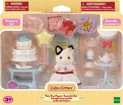 Calico Critters Party Time Playset - Tuxedo Cat Girl - Ensemble de jeu pour fête Tuxedo Chat Fille