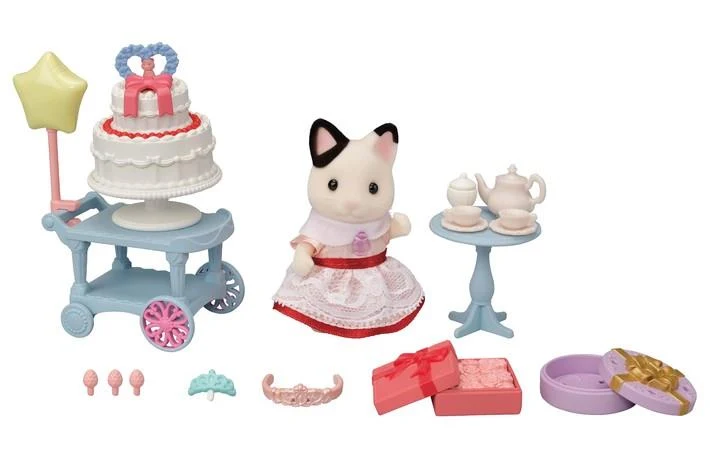 Calico Critters Party Time Playset - Tuxedo Cat Girl - Ensemble de jeu pour fête Tuxedo Chat Fille