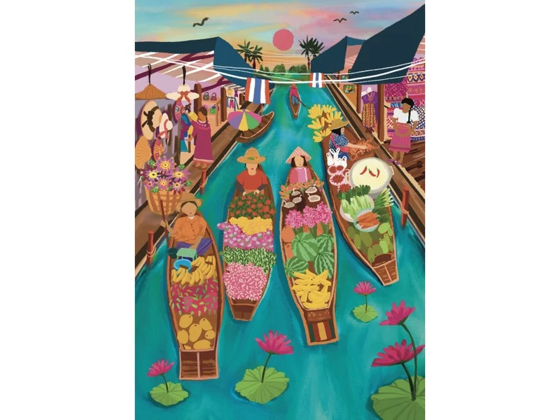Puzzle Marché Flottant en Thaïlande 1000 pièces - Pieces & Peace