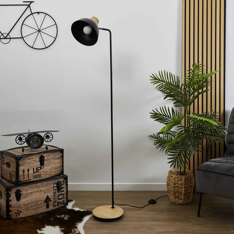 LAMPADAIRE METAL NOIRE BOIS