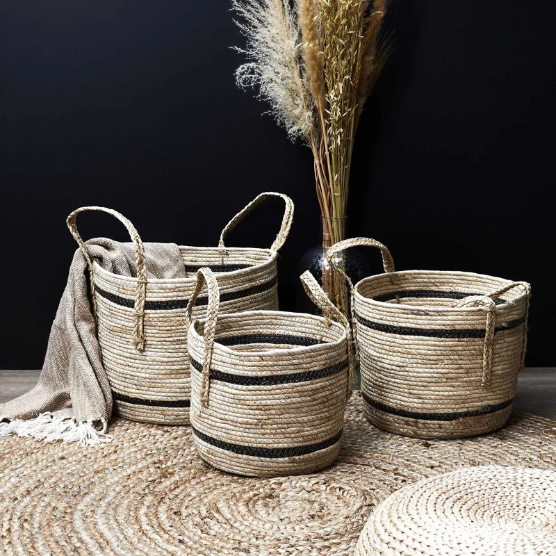 PANIER BICOLORE FIBRE DE MAIS - LOT DE 3