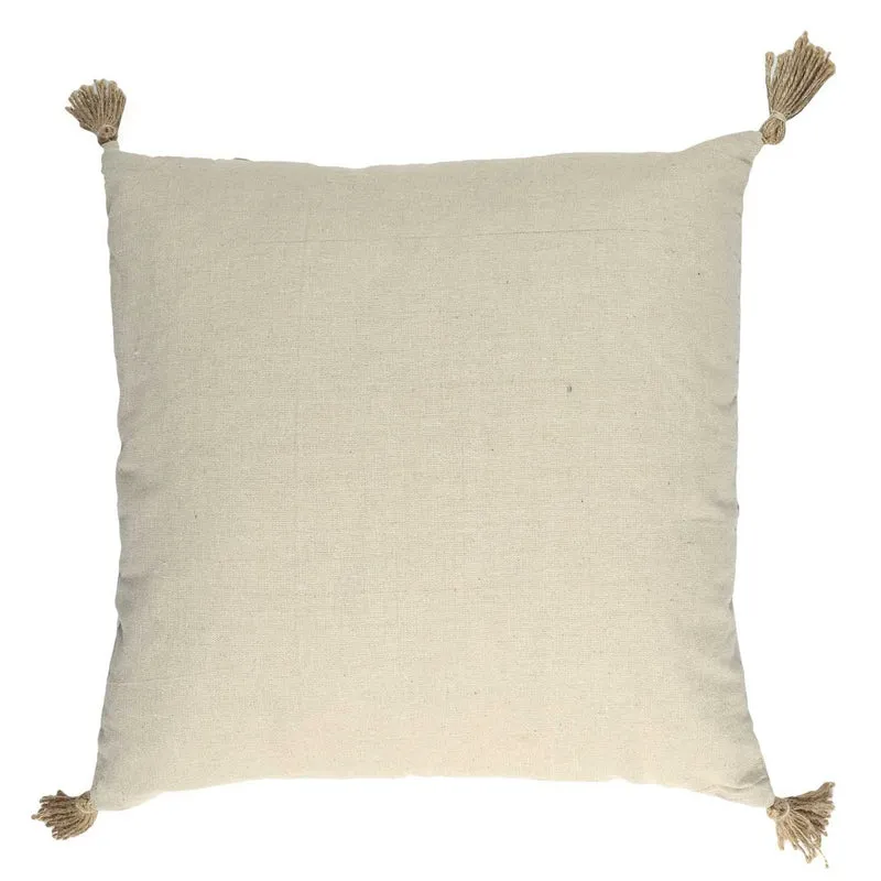COUSSIN BEIGE ET BLANC A POMPONS 40X40CM