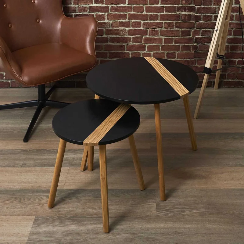 TABLE GIGOGNE BICOLORE RELIEF NOIR - LOT DE 2