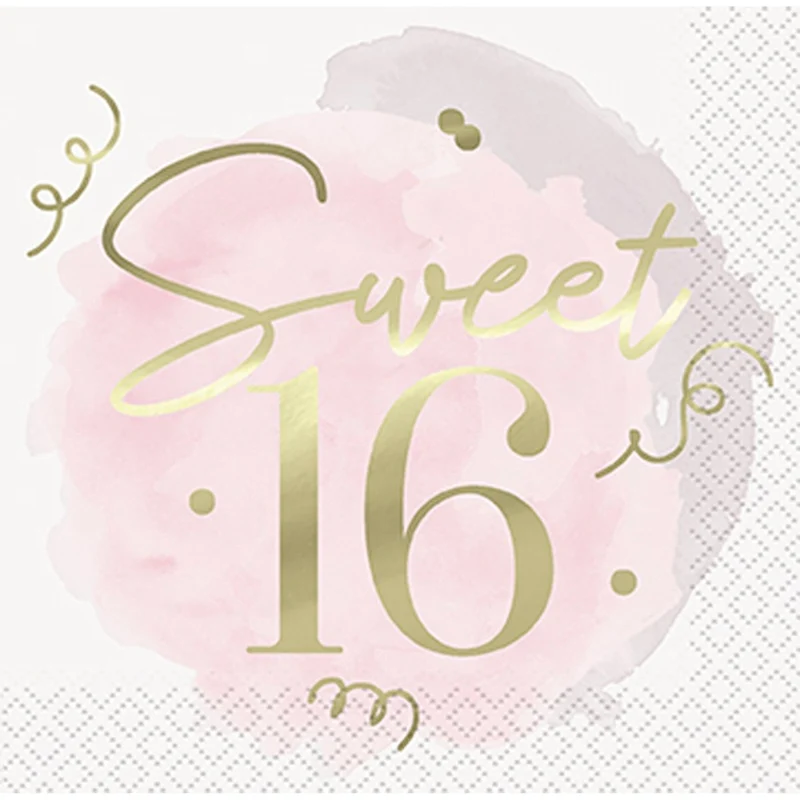Blush Sweet 16 Birthday Large Lunch Napkins, 16 Count