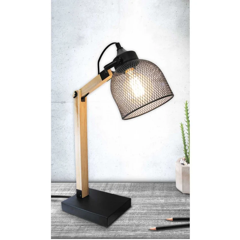 LAMPE A POSER GRILLE METAL NOIR BOIS