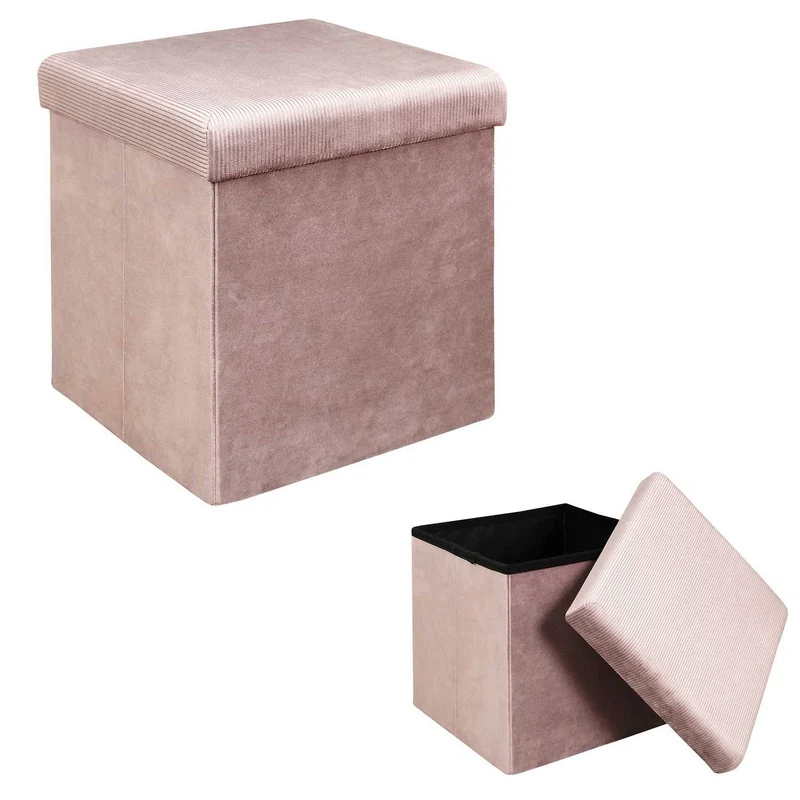 COFFRE POUF PLIABLE VELOURS COTELE GIULIA ROSE