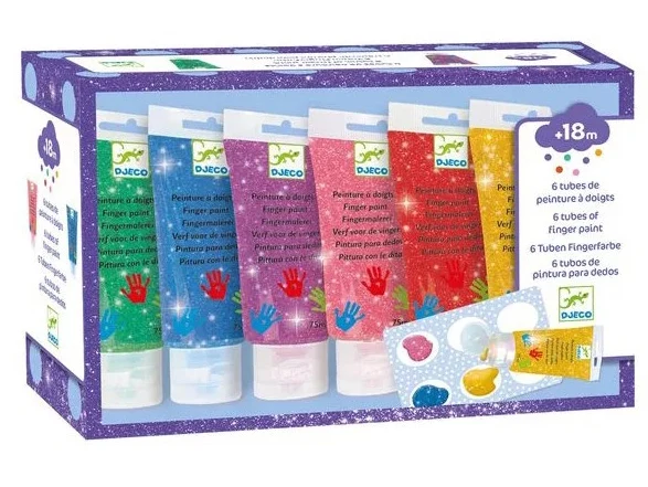 6 tubes de peinture à doigts - Paillettes - Djeco